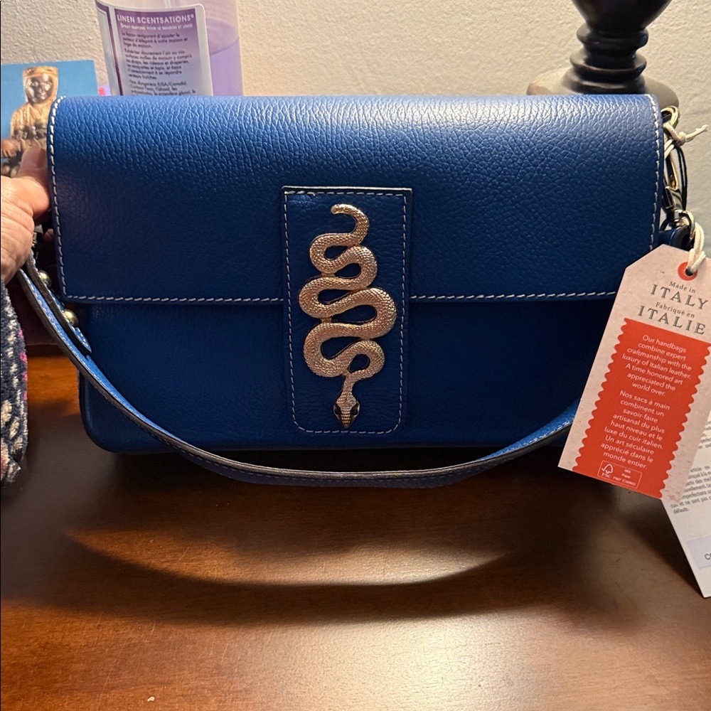 Divina Firenze Blue Leather Shoulder Bag with snake detail
Brand New with Tags